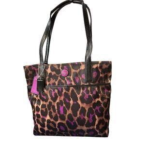 Coach Leopard Print Shoulder Bag - Black and Purple